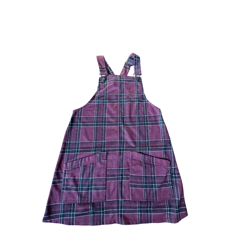 No Boundaries Plaid Overall Dress Girls Size Medium M 7 9 Burgundy Knee Length